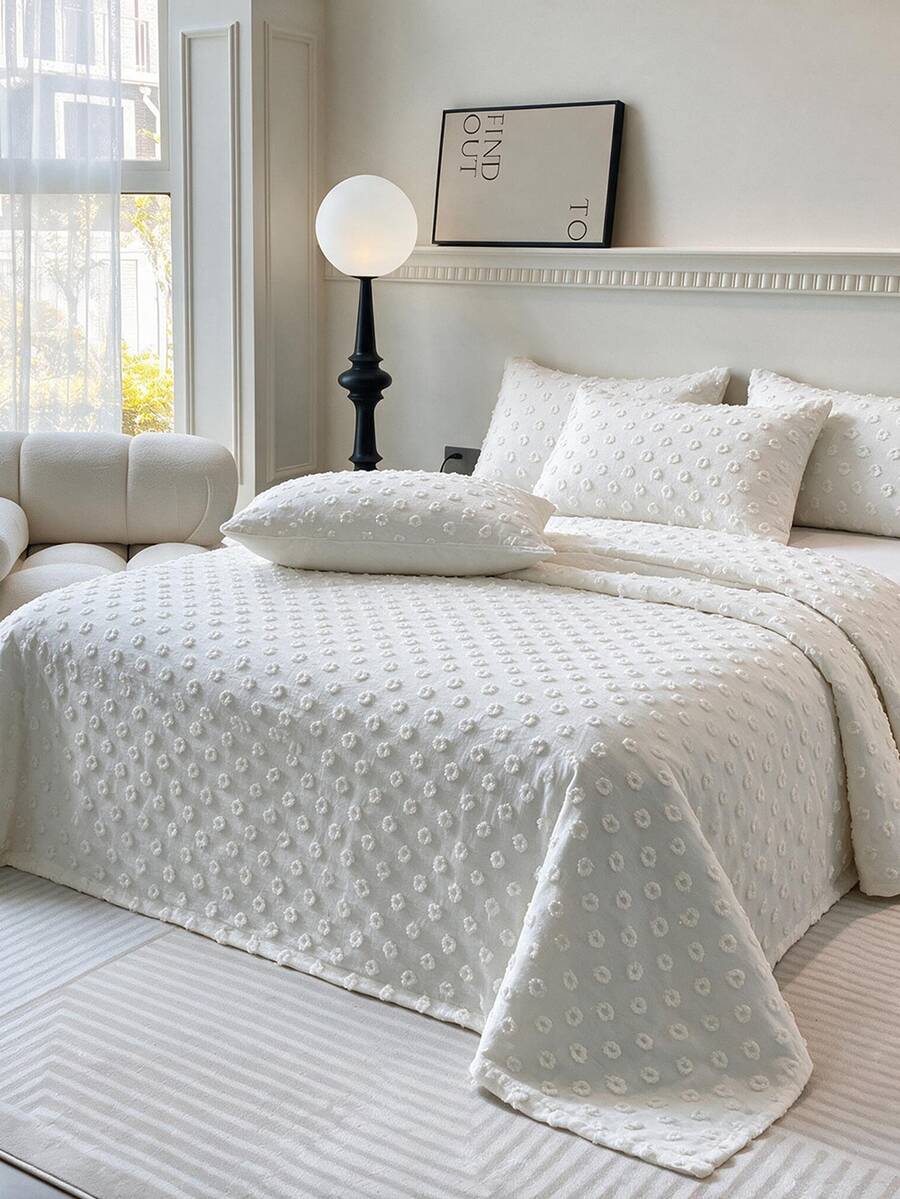 Made In Turkey Bedspread Set With Pillowcases Soft Touch Bed Cover - Creamy White - View 1