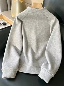 Trelyra Women's Minimalist Zip-Up Long Sleeve Versatile Sweatshirt For Daily Wear - Grey - View 3