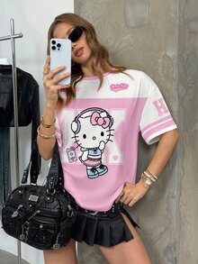 HELLO KITTY AND FRIENDS | SHEIN Women's Summer Casual Cartoon Print T-Shirt - White - View 3