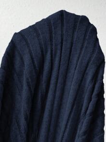 SHEIN Solid Color V-Neck Knit Fleece Long Sleeve A-Line Dress Maxi Women Outfit - Navy Blue - View 13