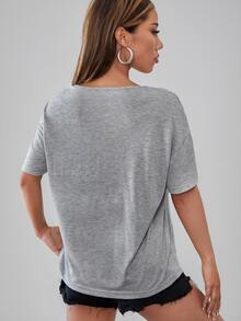 SHEIN SXY Skull Rack & Floral Print Ladder Cut Out Drop Shoulder Tee - Grey - View 2