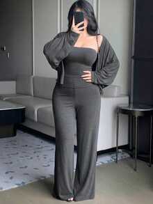 Dazy Plus Solid Color Casual Wrap 3-Piece Set Elegant Korean Style Long Pants Outfit Spring/Autumn New - Dark Grey - View 5