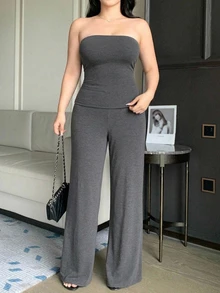 Dazy Plus Solid Color Casual Wrap 3-Piece Set Elegant Korean Style Long Pants Outfit Spring/Autumn New - Dark Grey - View 3