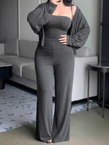 Dazy Plus Solid Color Casual Wrap 3-Piece Set Elegant Korean Style Long Pants Outfit Spring/Autumn New - Dark Grey - View 6