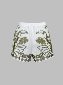 Swim Oasis 女款棕櫚樹印花連身泳衣，附外罩衫與短褲 - 軍綠色 - 查看 8