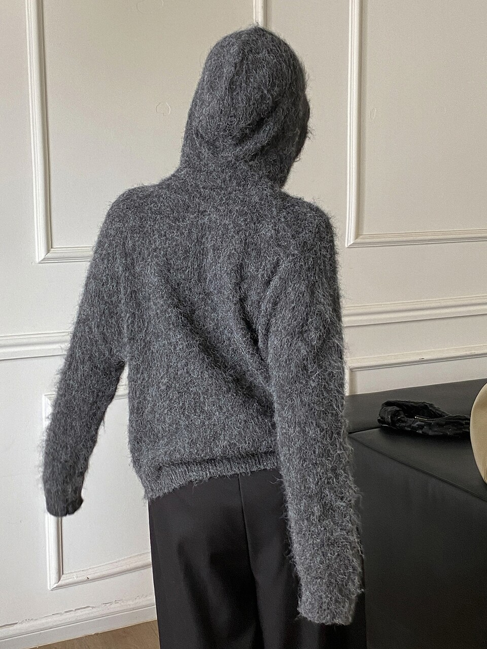 Women's Solid Color Long Sleeve Zip-Up Drawstring Hooded Knit Cardigan