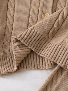 Setelan Rajut Cardigan Lengan Panjang dan Celana Panjang Motif Kabel untuk Anak Perempuan, Cocok untuk Musim Gugur/Musim Dingin, Pakaian Kembali ke Sekolah untuk Anak Perempuan. - Khaki - View 9