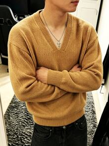 Claim Dot Men's Casual Versatile Solid Color Sweater - Yellow - View 6