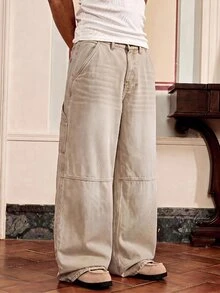 SWAVVY Men's Fashion Button Pocket Jeans Streetwear Versatile - Khaki - View 1