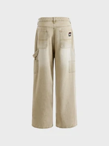SWAVVY Men's Fashion Button Pocket Jeans Streetwear Versatile - Khaki - View 3