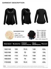 EMERY ROSE Plus Size Women's Elegant Sexy Casual Minimalist Commute Versatile Mesh Patchwork V-Neck Decorative Button Design Long Sleeve T-Shirt Fall - Black - View 7