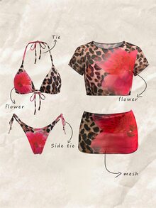 Elavelle BamGlam-D Women's Spring/Summer Positioning Print Halter 4-Piece Bikini Set - Multicolor - View 4