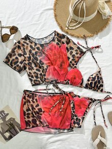 Elavelle BamGlam-D Women's Spring/Summer Positioning Print Halter 4-Piece Bikini Set - Multicolor - View 3