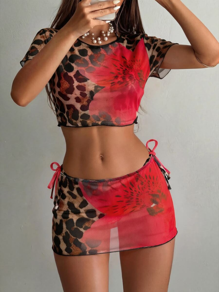 Elavelle BamGlam-D Women's Spring/Summer Positioning Print Halter 4-Piece Bikini Set - Multicolor - View 1