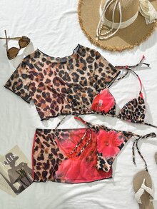 Elavelle BamGlam-D Women's Spring/Summer Positioning Print Halter 4-Piece Bikini Set - Multicolor - View 2