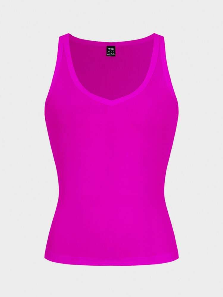 SHEIN Sexy Chic Knit Racerback Crop Top - Rose Red - View 8