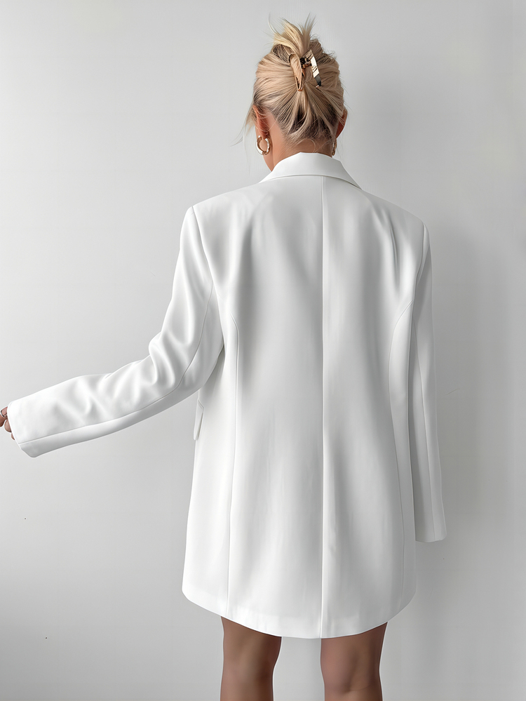 Ritzy Row Women's Casual Oversized Padded Shoulder Mid-Length Double-Breasted Blazer - White - View 4