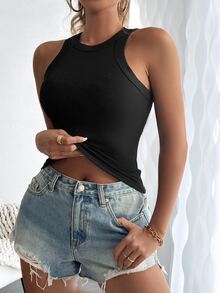 SHEIN Women Solid Color Casual Tank Top For Summer - Black - View 6