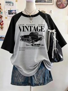 Lalippa Vintage Pattern Digital Print Fashion Minimalist Women's Raglan Sleeve Crew Neck Short Sleeve T-Shirt, Gift For Friends - Light Grey - View 1