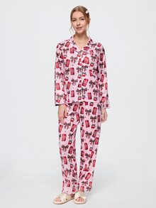 Bonmuse Women Pajama Sets - Berwarna merah muda - View 6