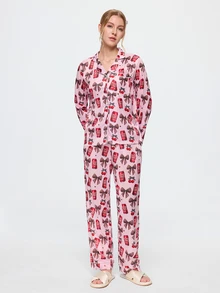Bonmuse Women Pajama Sets - Berwarna merah muda - View 5