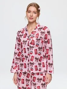 Bonmuse Women Pajama Sets - Berwarna merah muda - View 7