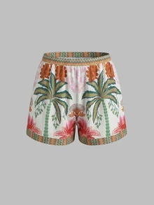 Swim Oasis 女款花卉印花連身泳衣與短褲套裝，適合海灘度假、泳池派對、海灘派對 - 彩色 - 查看 6