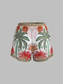 Swim Oasis 女款花卉印花連身泳衣與短褲套裝，適合海灘度假、泳池派對、海灘派對 - 彩色 - 查看 7