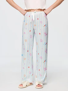 Bonmuse Sweet Heart Short Sleeve Top & Graffiti Striped Print Long Pants Women's Pajama Set - White - View 6