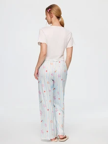 Bonmuse Sweet Heart Short Sleeve Top & Graffiti Striped Print Long Pants Women's Pajama Set - White - View 2