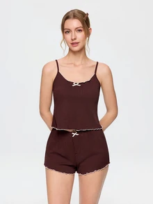 Bonmuse Ins Minimalist Style Purple Casual Ribbed Women's Loungewear Pajamas Suitable For Outdoor Wear - Brown - View 3