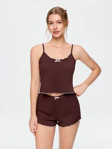 Bonmuse Ins Minimalist Style Purple Casual Ribbed Women's Loungewear Pajamas Suitable For Outdoor Wear - Brown - View 4
