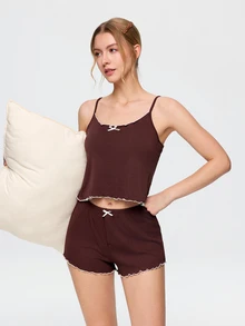 Bonmuse Ins Minimalist Style Purple Casual Ribbed Women's Loungewear Pajamas Suitable For Outdoor Wear - Brown - View 1
