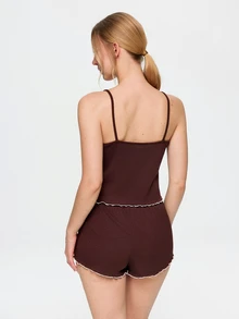 Bonmuse Ins Minimalist Style Purple Casual Ribbed Women's Loungewear Pajamas Suitable For Outdoor Wear - Brown - View 2