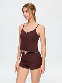 Bonmuse Ins Minimalist Style Purple Casual Ribbed Women's Loungewear Pajamas Suitable For Outdoor Wear - Brown - View 5