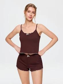 Bonmuse Ins Minimalist Style Purple Casual Ribbed Women's Loungewear Pajamas Suitable For Outdoor Wear - Brown - View 7
