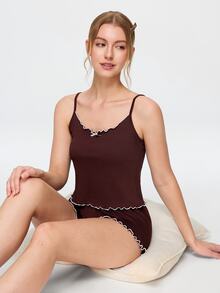 Bonmuse Ins Minimalist Style Purple Casual Ribbed Women's Loungewear Pajamas Suitable For Outdoor Wear - Brown - View 6