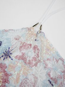 SHEIN Unity 女款橘色亮片性感度假派對無袖迷你掛脖不對稱下擺洋裝 - 白色 - 查看 5