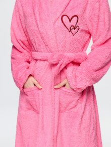 Bonmuse 1pc Women's Solid Color Minimalist Elegant Plush Robe, Warm And Comfortable, Suitable For Home And Bath, Autumn/Winter - Hot Pink - View 4