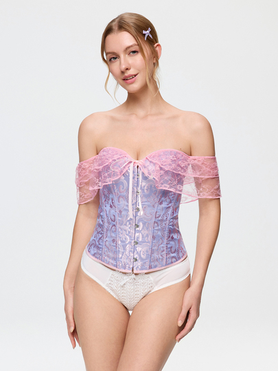 Bonmuse Women's Off-Shoulder Lace Trim Bustier Top, Boned Corset With Straps, Strapless Slimming Vintage Stage Performance Costume