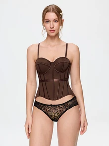 Bonmuse 1pc Mesh Fishbone Bustier Sexy Sheer Shapewear Camisole Backless Fitted Spaghetti Strap Top - Brown - View 5