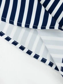 SHEIN Setelan Busana Formal Bergaya Formal dengan Motif Garis Biru dan Putih Elegan, Desain Bahu Terbuka, Koleksi Terbaru Musim Gugur - Blue and White - View 7