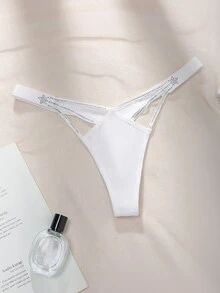 MidnightGlam 1 件女士丁字裤，带闪光腰带 - 白色 - 查看 5