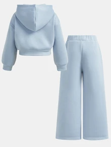 Set Sweatshirt Biru untuk Anak Perempuan Remaja, Lembut, Nyaman, Kasual, Serbaguna, dan Modis untuk Sehari-hari - Biru - View 6