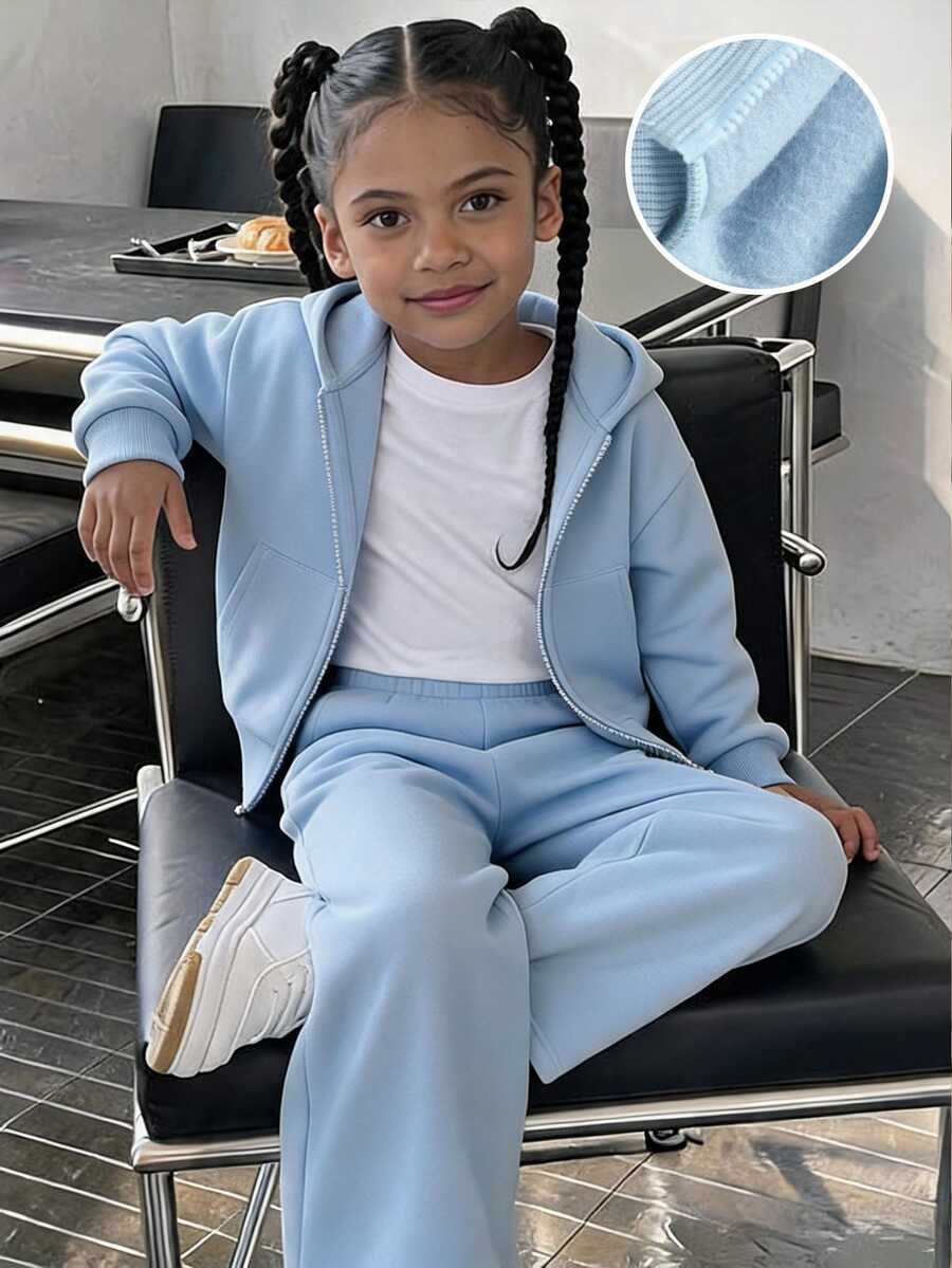 Set Sweatshirt Biru untuk Anak Perempuan Remaja, Lembut, Nyaman, Kasual, Serbaguna, dan Modis untuk Sehari-hari - Biru - View 1