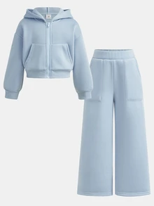 Set Sweatshirt Biru untuk Anak Perempuan Remaja, Lembut, Nyaman, Kasual, Serbaguna, dan Modis untuk Sehari-hari - Biru - View 5