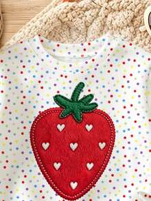 Setelan 2 Potong Baju Anak Perempuan Motif Polkadot Stroberi Warna-warni Kerah Bulat dan Legging Warna Burgundy Polos, Pakaian Kasual Anak-Anak - MultiWarna - View 5