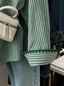 Resyla Plus Size Women's Striped Single-Breasted Long Sleeve Shirt For Daily Commute - Multicolor - View 5
