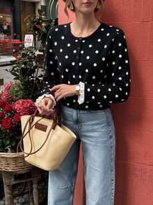 Flora Isola Flora Isola Polka Dot Pattern Button Front Cardigan - Black - View 6