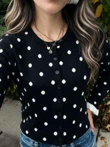 Flora Isola Flora Isola Polka Dot Pattern Button Front Cardigan - Black - View 5